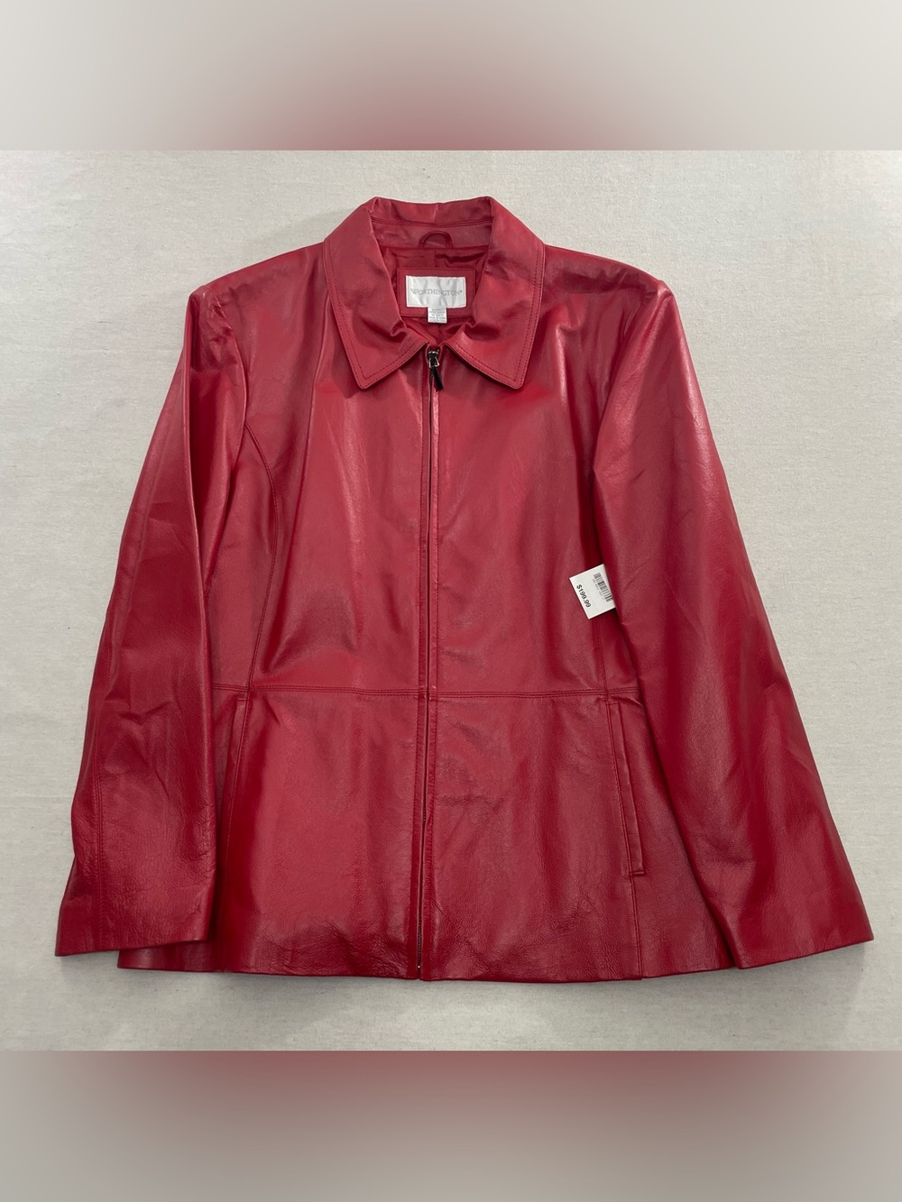 NEW Worthington Jacket Women XL Red 100% Genuine Leather Bomber Motorcycle Biker